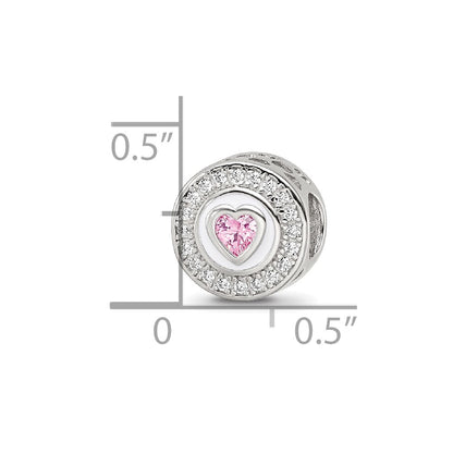 Sterling Silver Reflections Rhodium-plated Enamel CZ Round Heart Bead