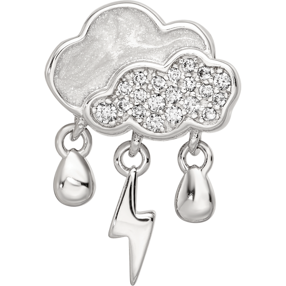 Sterling Silver Reflections Rhod-plated CZ Enamel Storm Cloud Bead