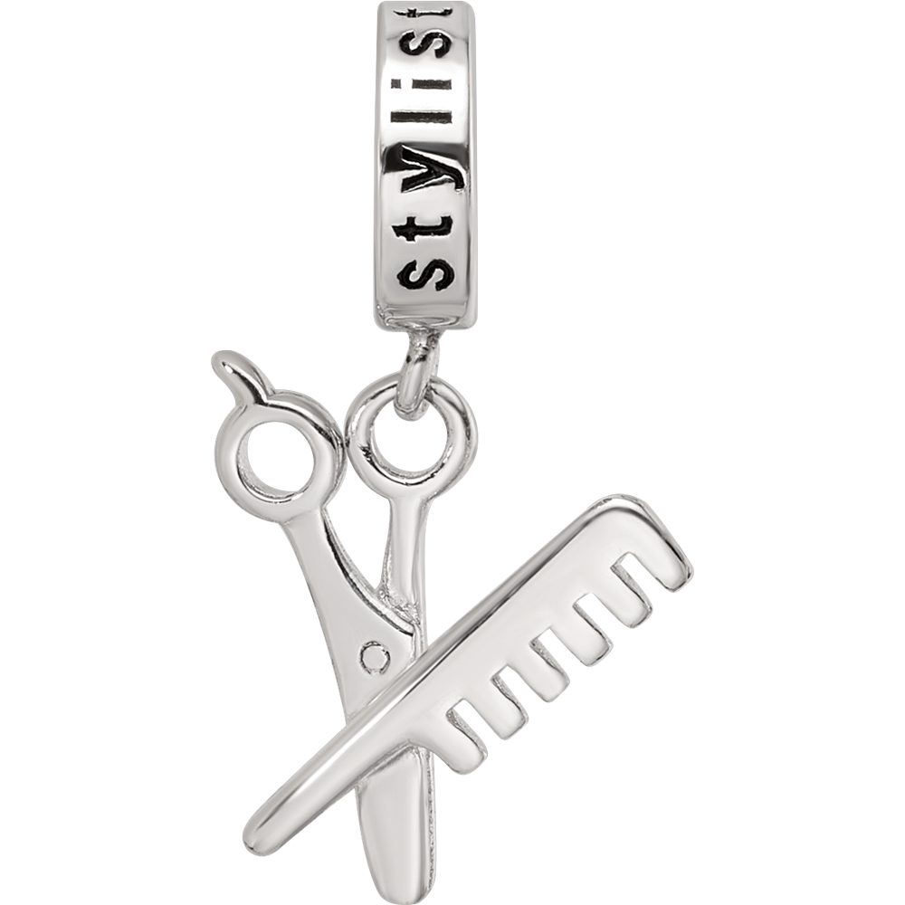 Sterling Silver Reflections Rhod-plated Scissor/Comb Dangle Bead