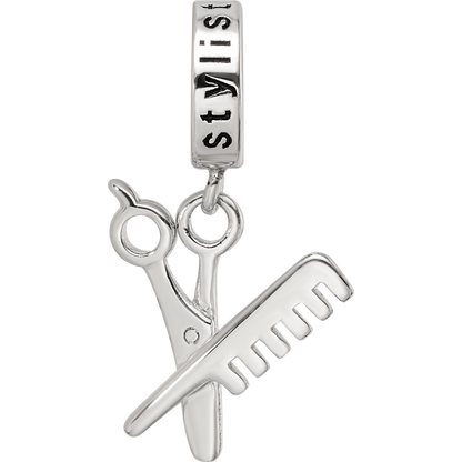 Sterling Silver Reflections Rhod-plated Scissor/Comb Dangle Bead
