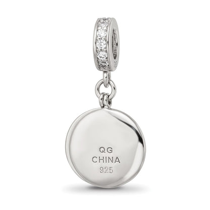 SS Reflections Rhod-plated CZ Enamel Bird/Flower 2-piece Dangle Bead