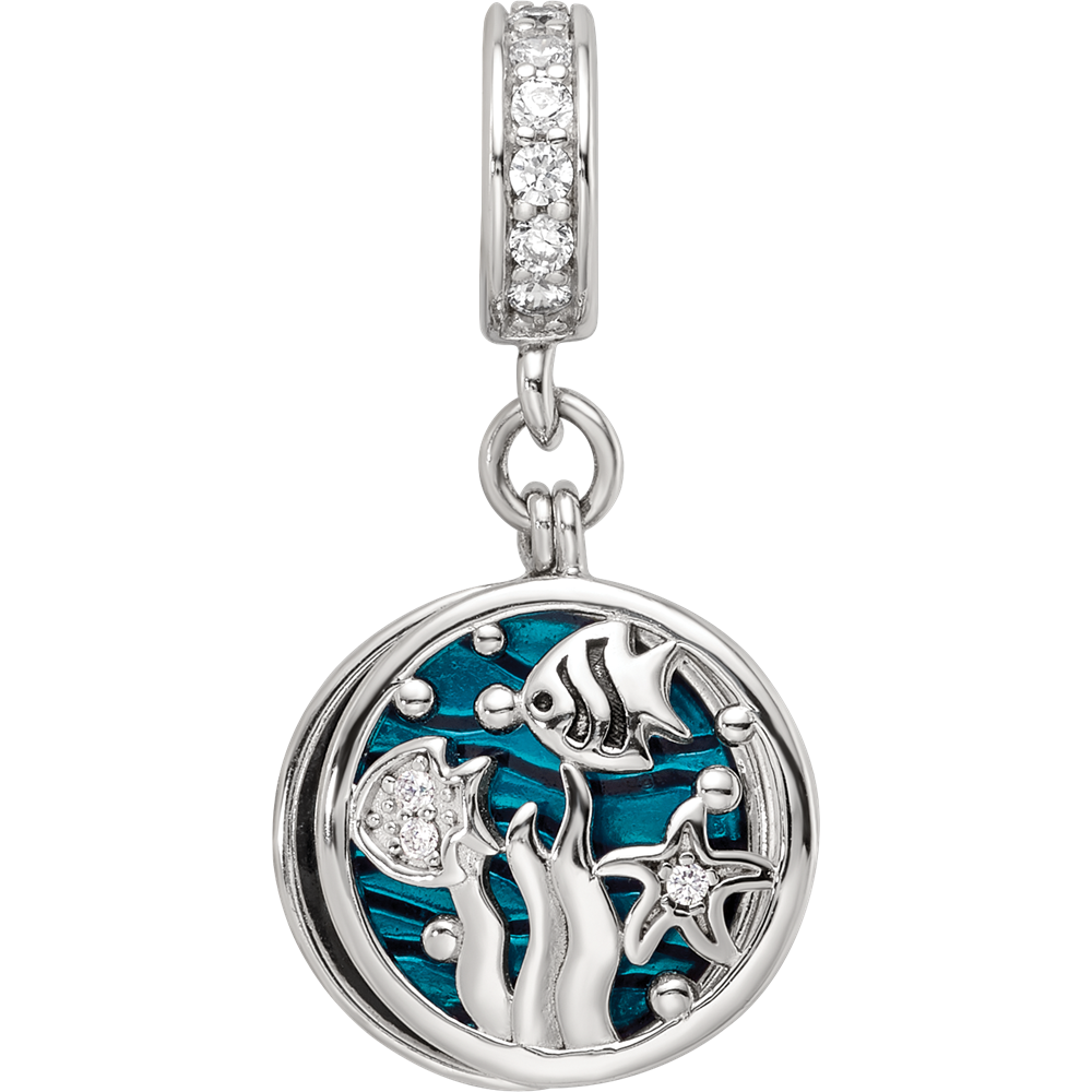 Sterling Silver Reflections Rhodium-plated Enamel CZ Sea Life Dangle Bead