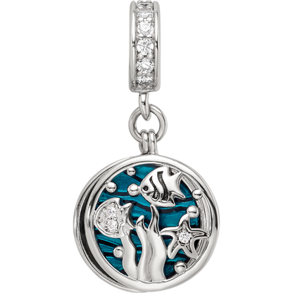 Sterling Silver Reflections Rhodium-plated Enamel CZ Sea Life Dangle Bead
