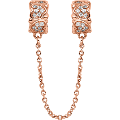 Sterling Silver Reflections Rose Gold-plated CZ Security Chain Heart Beads