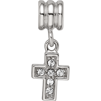 Sterling Silver Reflections Rhod-plated Crystals Cross Bead