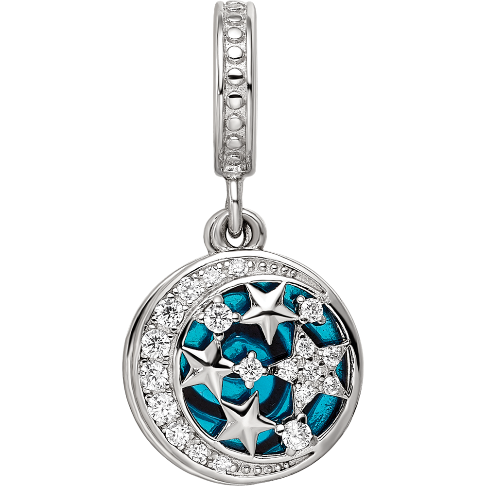 Sterling Silver Reflections Rhod-plated Enamel CZ Celestial Dangle Bead