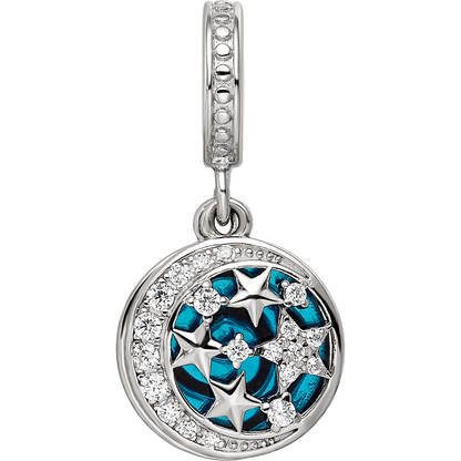 Sterling Silver Reflections Rhod-plated Enamel CZ Celestial Dangle Bead
