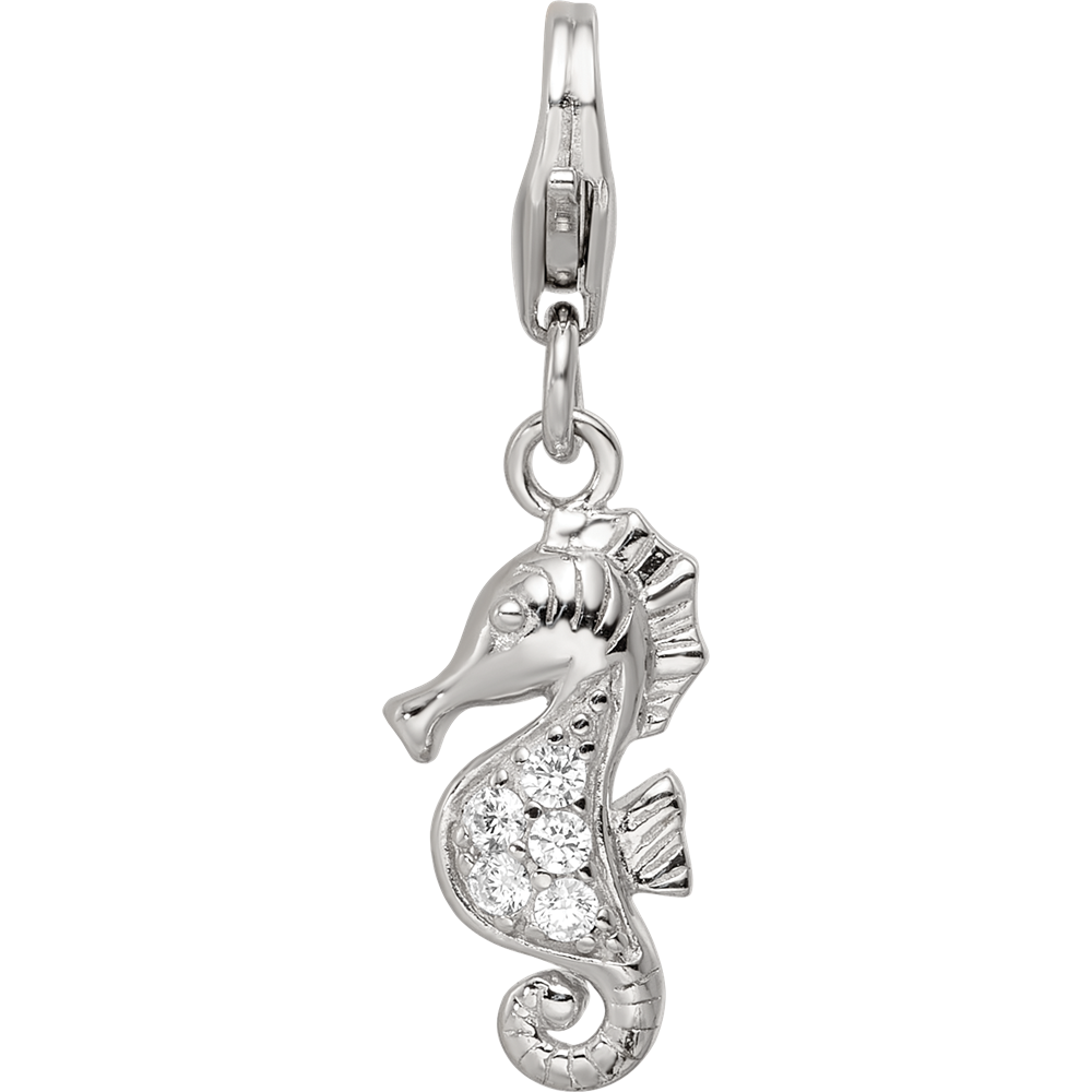 Sterling Silver Reflections Rhodium-plated CZ Sea Horse Click-On Bead