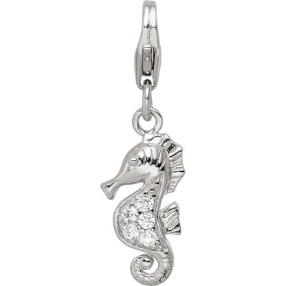 Sterling Silver Reflections Rhodium-plated CZ Sea Horse Click-On Bead