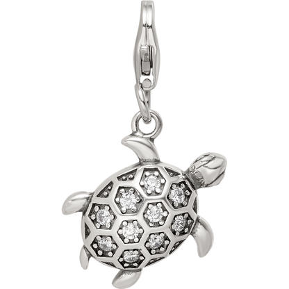 Sterling Silver Reflections Rhodium-plated CZ Sea Turtle Click-On Bead