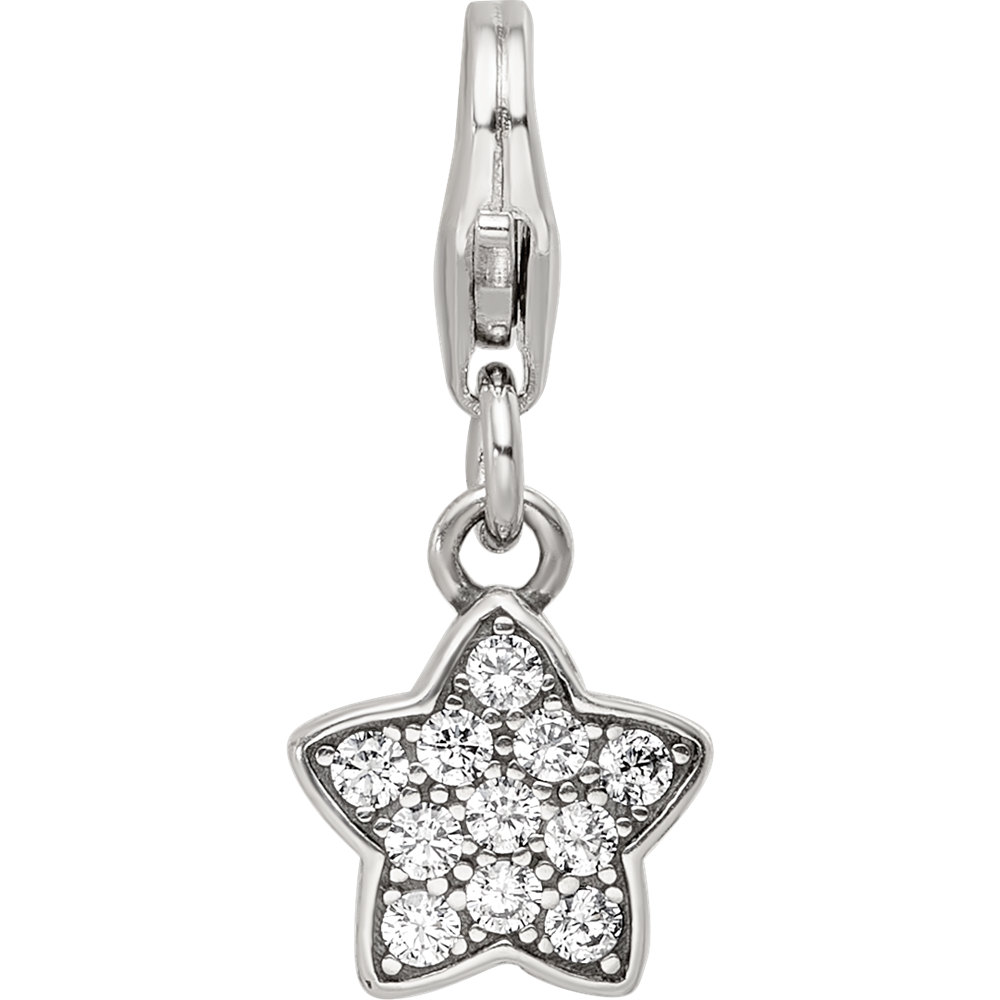 Sterling Silver Reflections Rhodium-plated CZ Star Click-On Bead