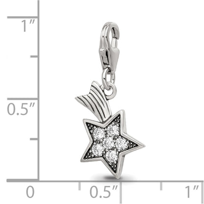 Sterling Silver Reflections Rhodium-plated CZ Shooting Star Click-On Bead