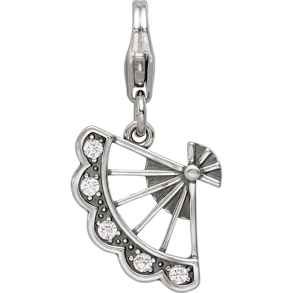 Sterling Silver Reflections Rhodium-plated CZ Fan Click-On Bead
