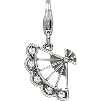 Sterling Silver Reflections Rhodium-plated CZ Fan Click-On Bead