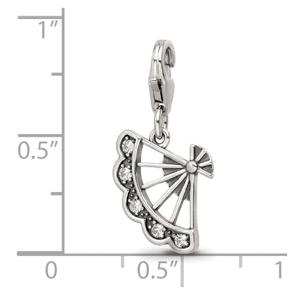 Sterling Silver Reflections Rhodium-plated CZ Fan Click-On Bead