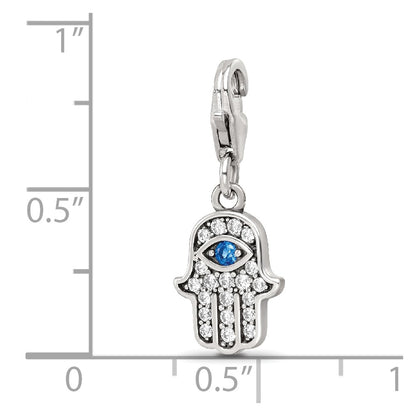 SS Reflections Rhod-plated CZ & Blue Spinel Hamsa/Chamseh Click-On Bead