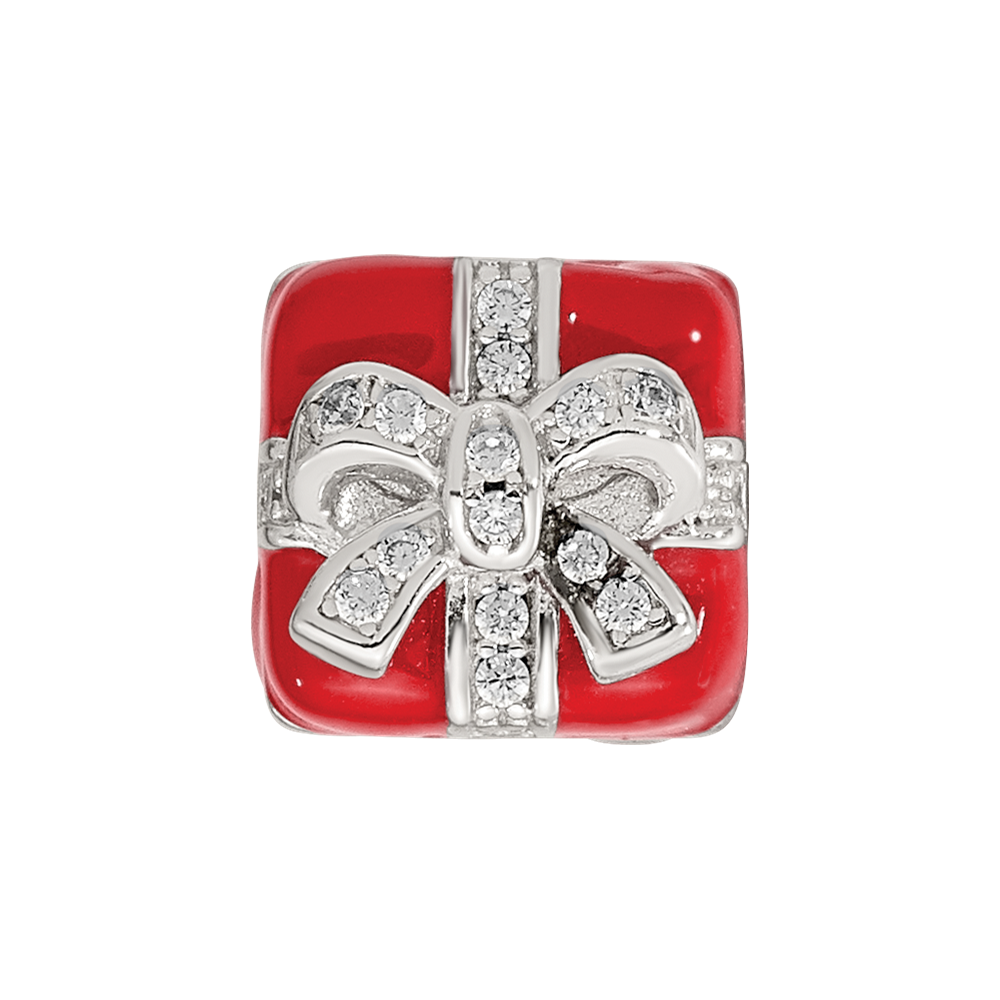 Sterling Silver Reflections Rhod-plated CZ Enamel Present Bead