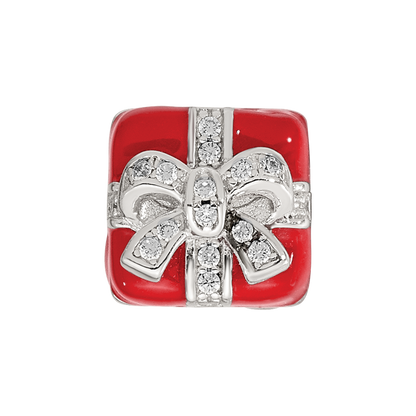 Sterling Silver Reflections Rhod-plated CZ Enamel Present Bead