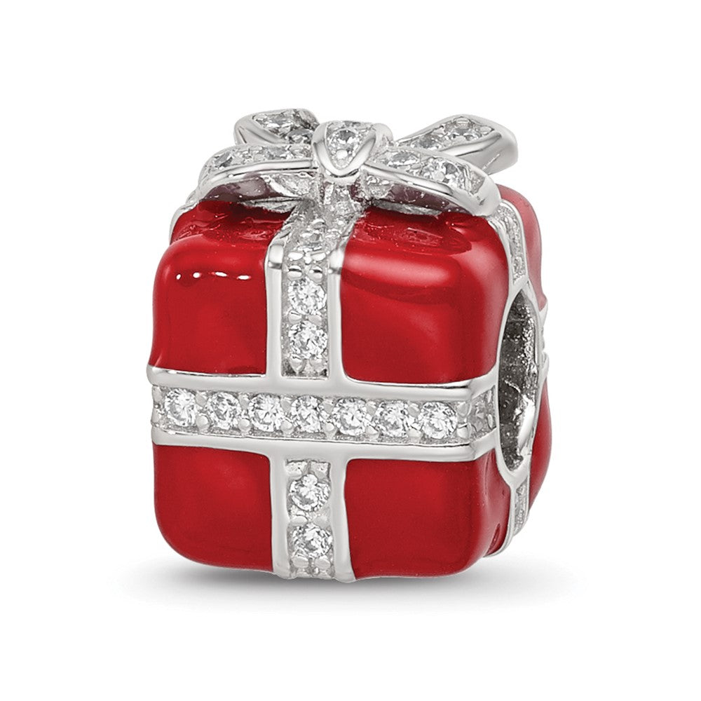 Sterling Silver Reflections Rhod-plated CZ Enamel Present Bead