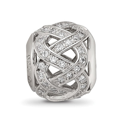 Sterling Silver Reflections Rhod-plated CZ Cut-Out Weaved Bead