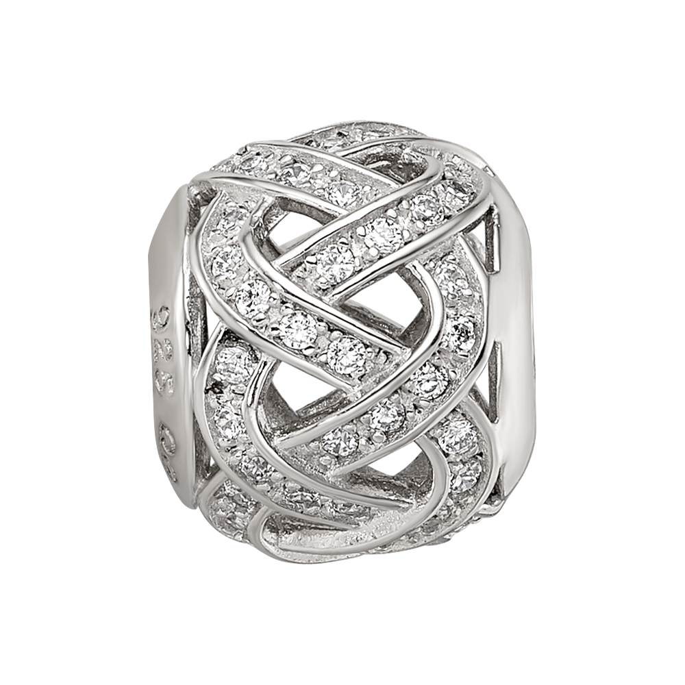 Sterling Silver Reflections Rhod-plated CZ Cut-Out Weaved Bead