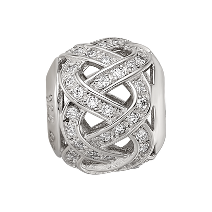 Sterling Silver Reflections Rhod-plated CZ Cut-Out Weaved Bead
