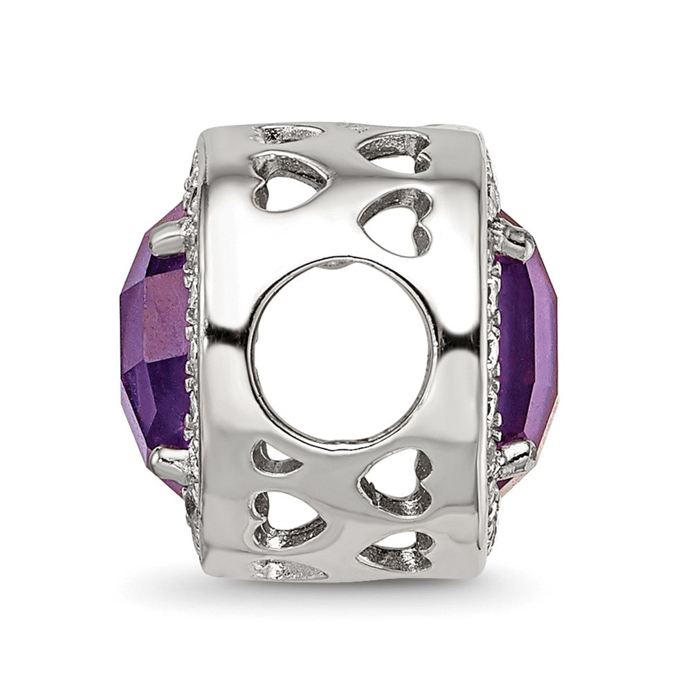 Sterling Silver Reflections Rhodium-plated Purple Glass & CZ Heart Bead