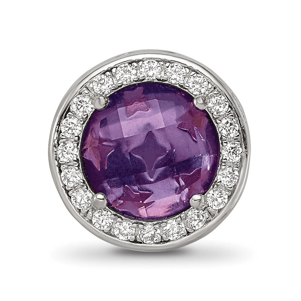 Sterling Silver Reflections Rhodium-plated Purple Glass & CZ Heart Bead