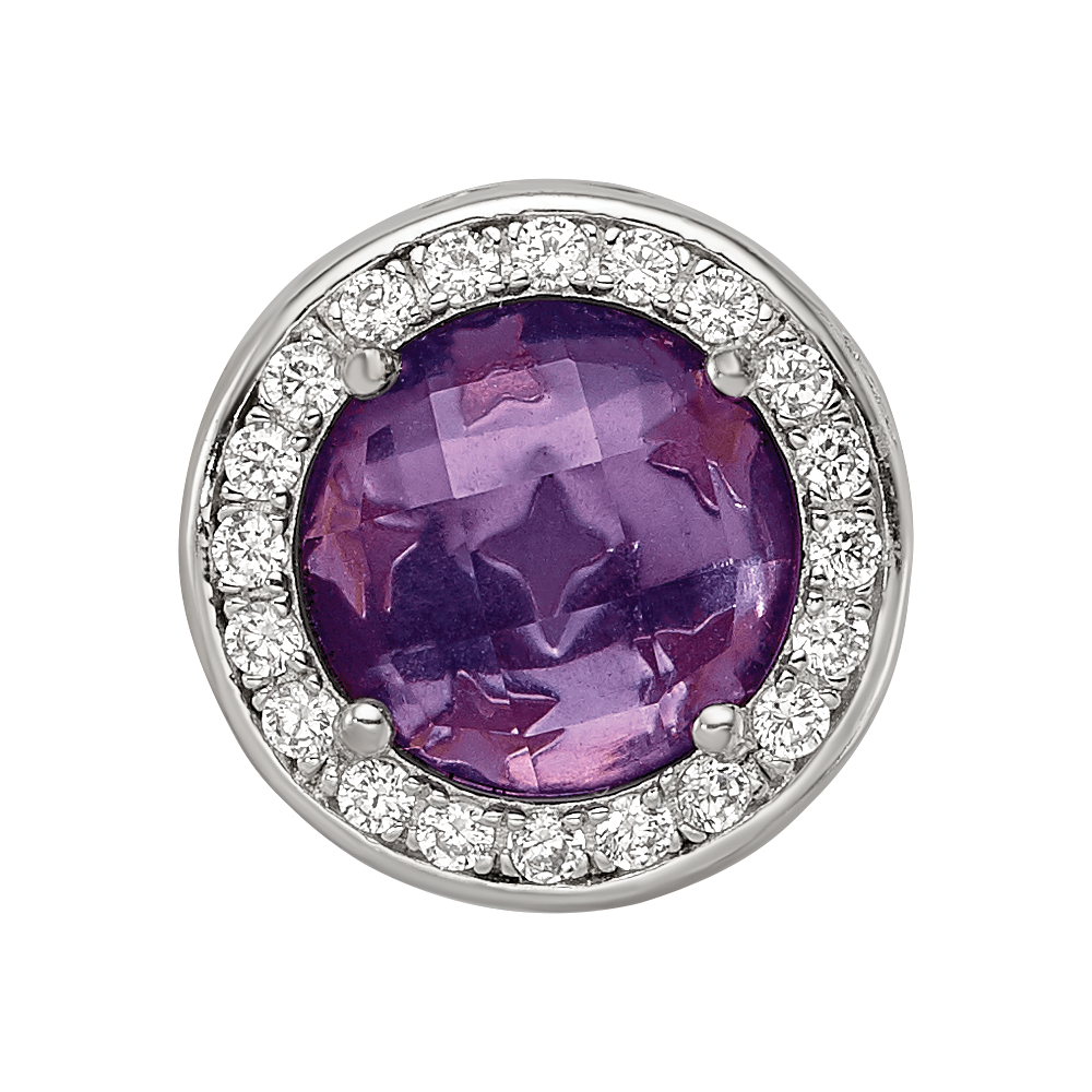 Sterling Silver Reflections Rhodium-plated Purple Glass & CZ Heart Bead