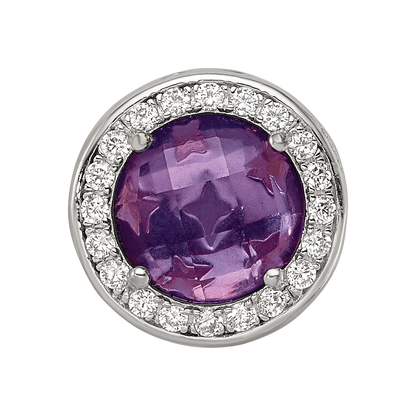 Sterling Silver Reflections Rhodium-plated Purple Glass & CZ Heart Bead
