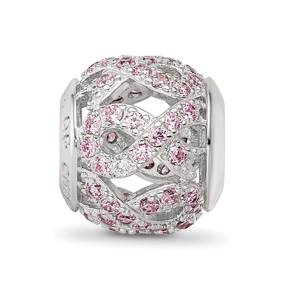 Sterling Silver Reflections Rhod-plated CZ Awareness Ribbon Bead