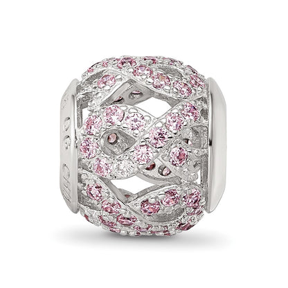 Sterling Silver Reflections Rhod-plated CZ Awareness Ribbon Bead