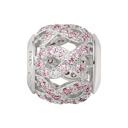 Sterling Silver Reflections Rhod-plated CZ Awareness Ribbon Bead