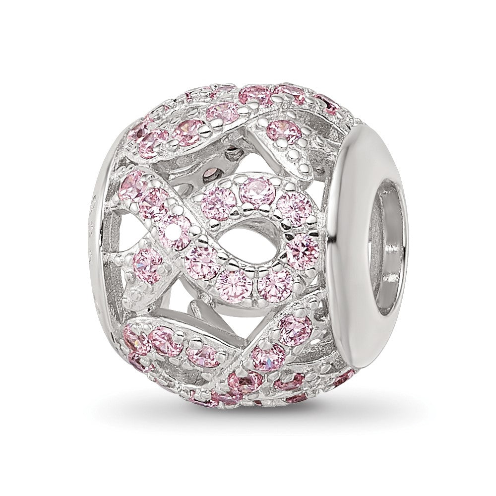 Sterling Silver Reflections Rhod-plated CZ Awareness Ribbon Bead