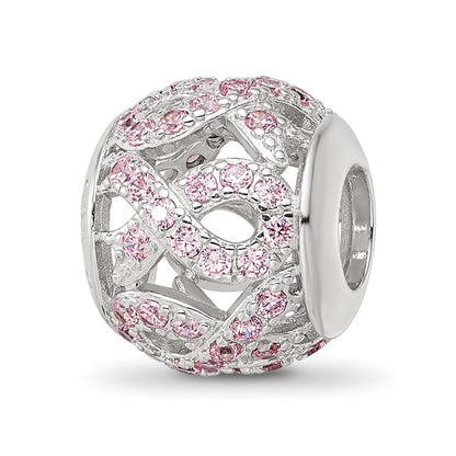 Sterling Silver Reflections Rhod-plated CZ Awareness Ribbon Bead