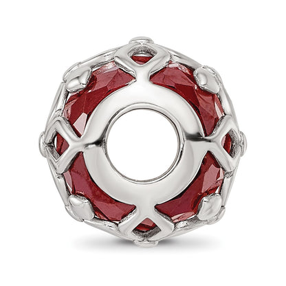 Sterling Silver Reflections Rhodium-plated Red CZ Floral Bead
