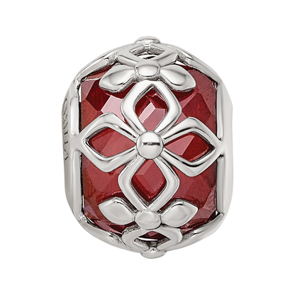 Sterling Silver Reflections Rhodium-plated Red CZ Floral Bead
