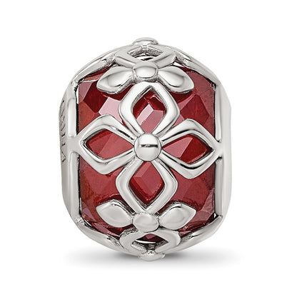 Sterling Silver Reflections Rhodium-plated Red CZ Floral Bead