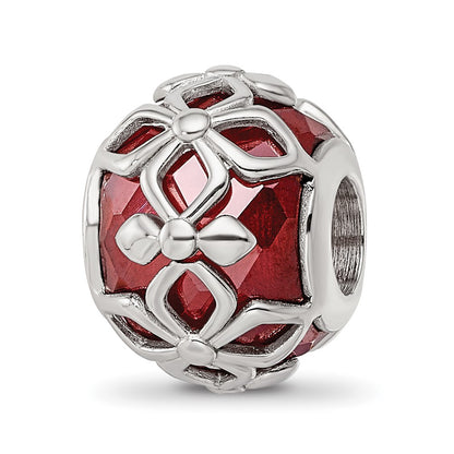 Sterling Silver Reflections Rhodium-plated Red CZ Floral Bead