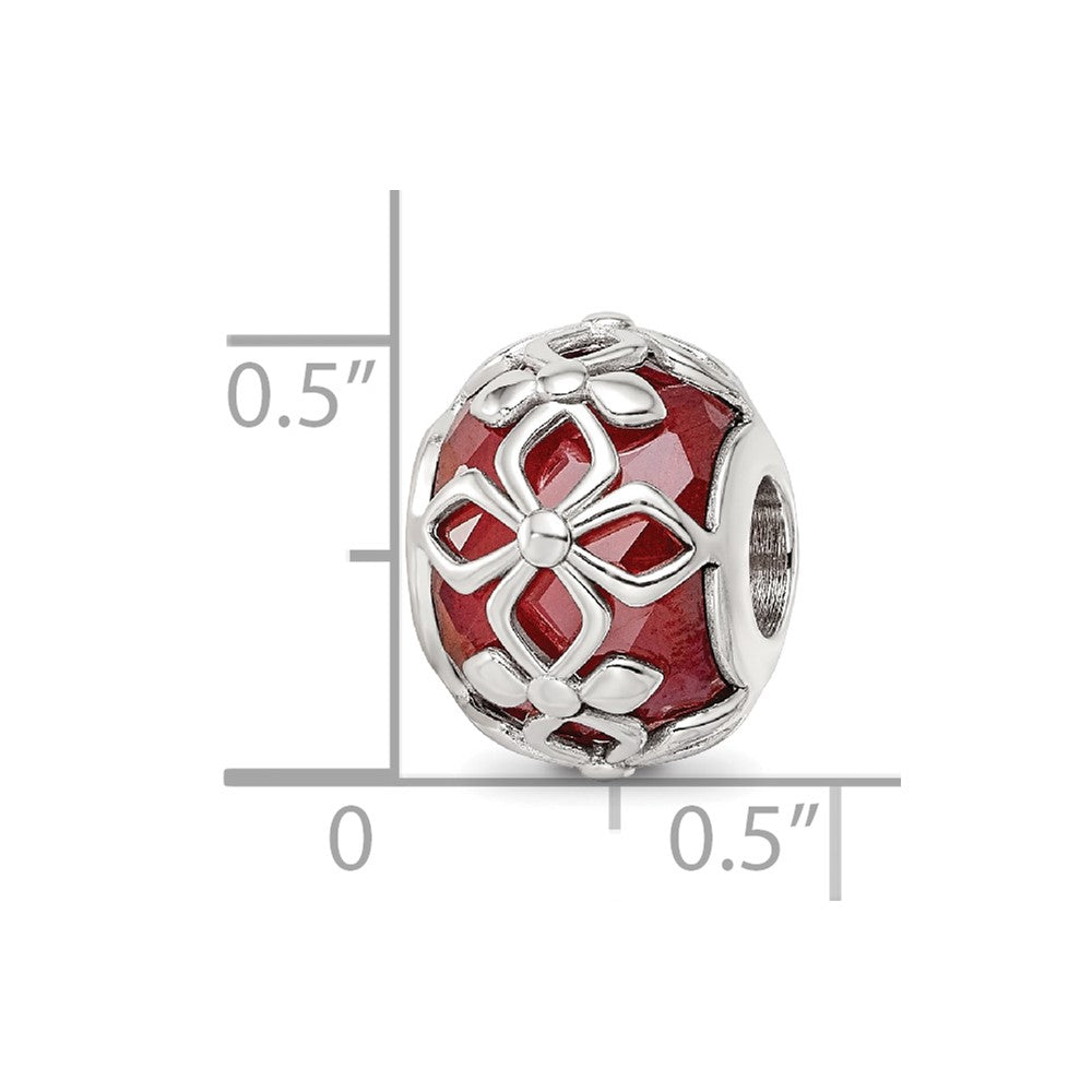 Sterling Silver Reflections Rhodium-plated Red CZ Floral Bead
