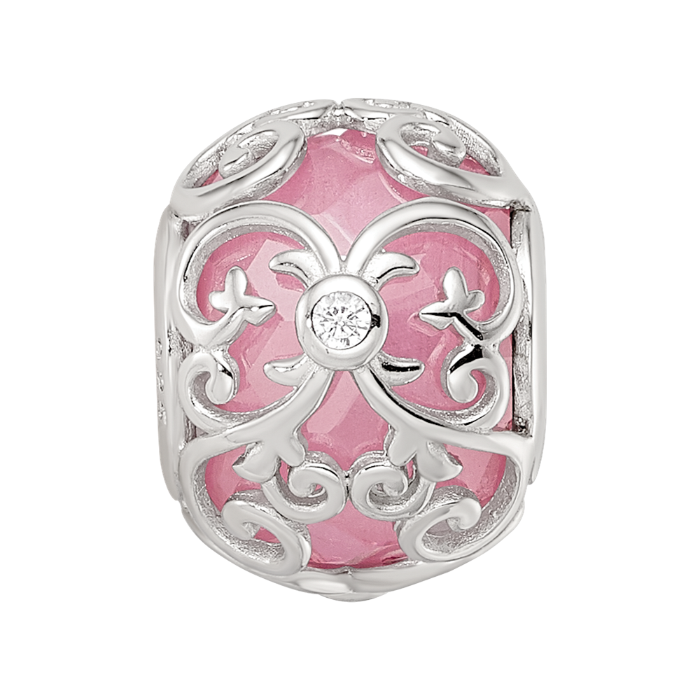 Sterling Silver Reflections Rhodium-plated Pink & White CZ Bead