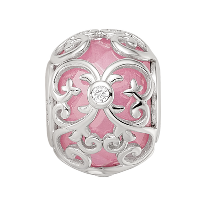 Sterling Silver Reflections Rhodium-plated Pink & White CZ Bead