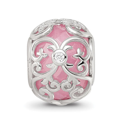 Sterling Silver Reflections Rhodium-plated Pink & White CZ Bead