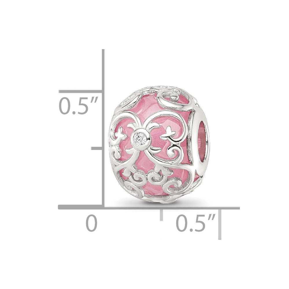 Sterling Silver Reflections Rhodium-plated Pink & White CZ Bead