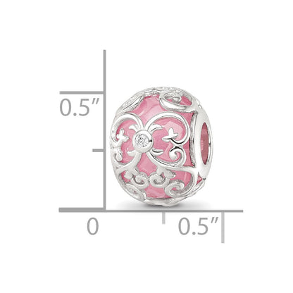 Sterling Silver Reflections Rhodium-plated Pink & White CZ Bead