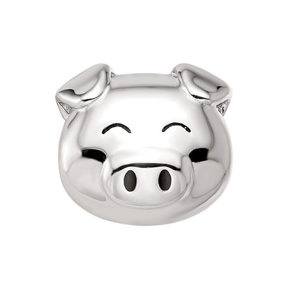 Sterling Silver Reflections Rhodium-plated Enamel Pig Bead