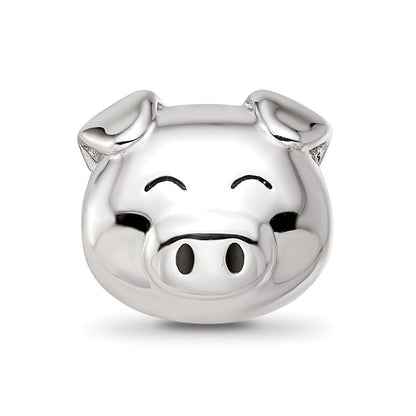 Sterling Silver Reflections Rhodium-plated Enamel Pig Bead