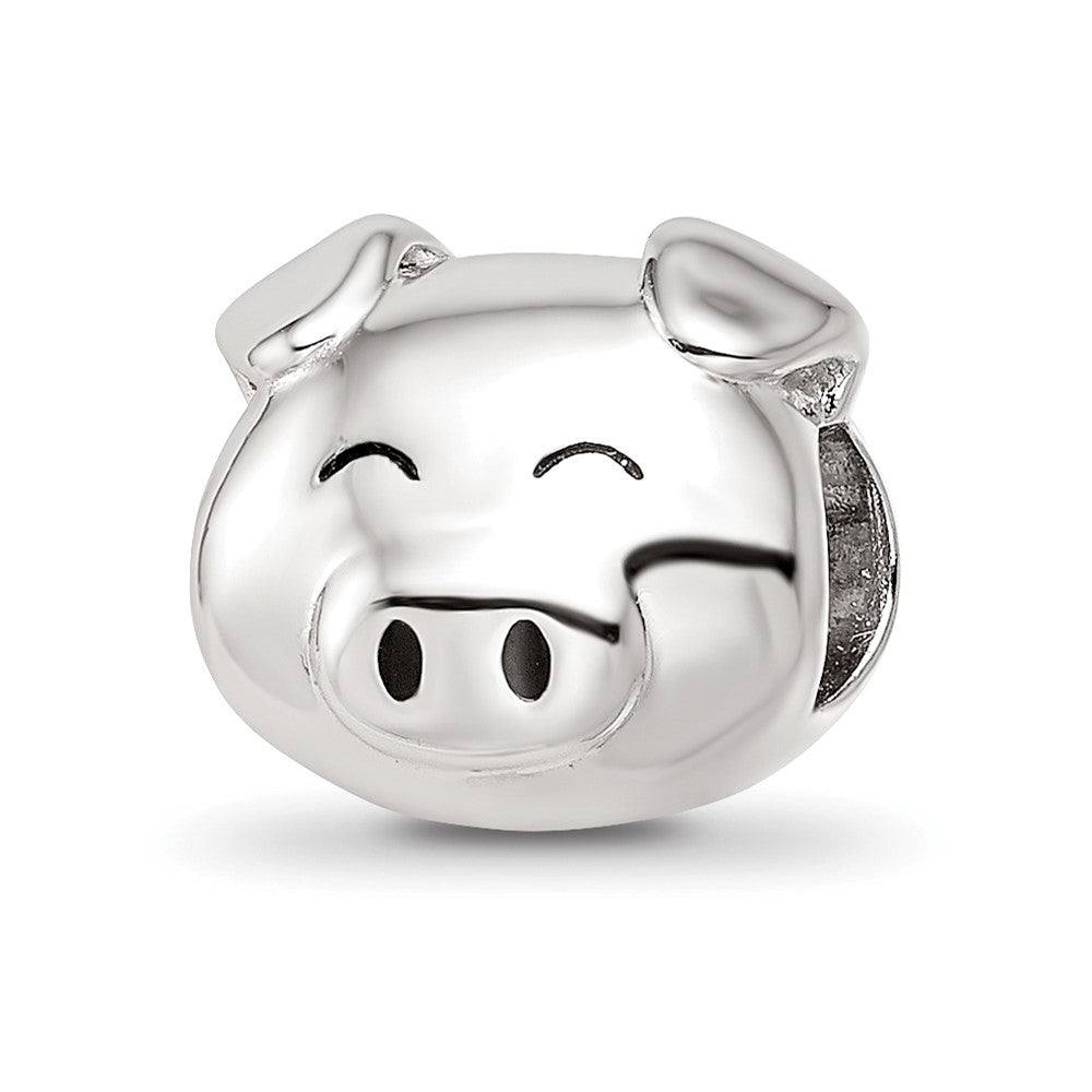 Sterling Silver Reflections Rhodium-plated Enamel Pig Bead