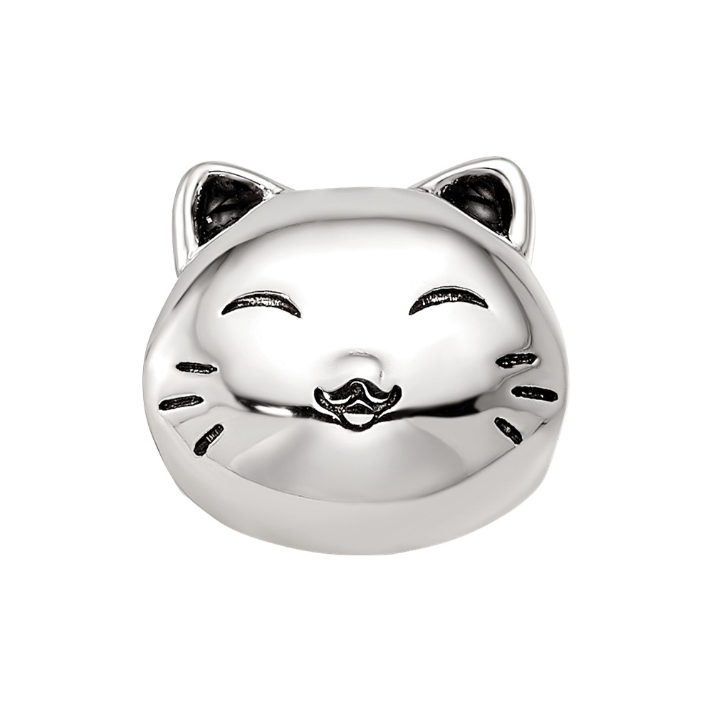Sterling Silver Reflections Rhodium-plated Enamel Cat Bead