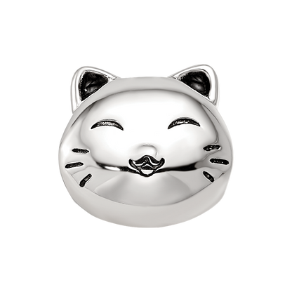 Sterling Silver Reflections Rhodium-plated Enamel Cat Bead